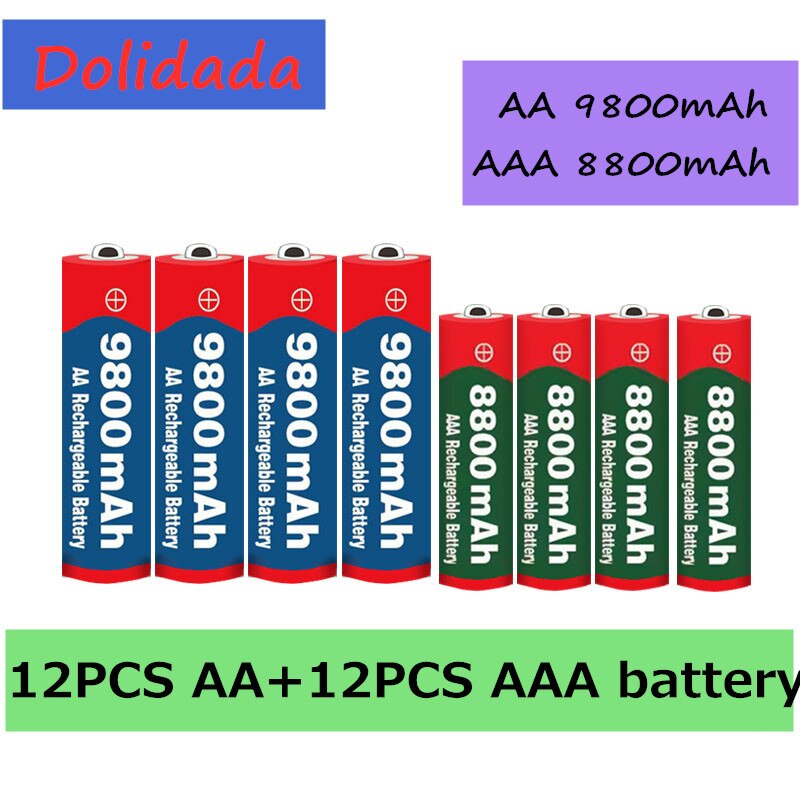 Aa + aaa batteri 1.5v aa 9800 mah +1.5v aaa 8800 mah alkaline 1.5v oppladbart batteri for klokke leker kamera batteri