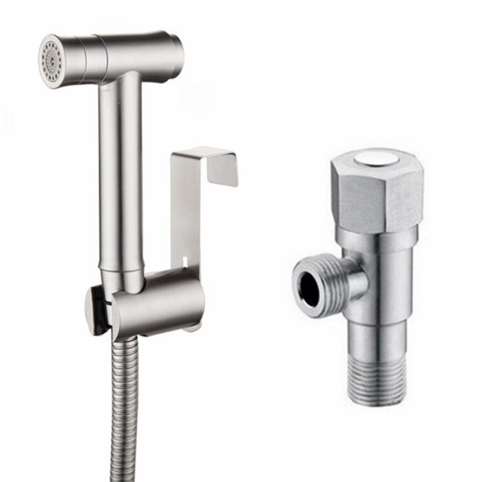 One Key Press Double Function Bathroom Toilet Bidet Faucet Kit Stainless Steel Brushed Bidet Sprayer Set Mount On Tank BD033