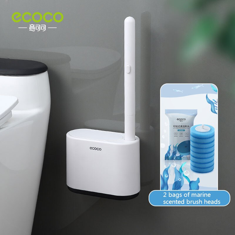 ECOCO – brosse de toilette jetable avec liquide de nettoyage, outil de nettoyage mural pour salle de bains, brosse de remplacement, tête, accessoires de Wc: Black
