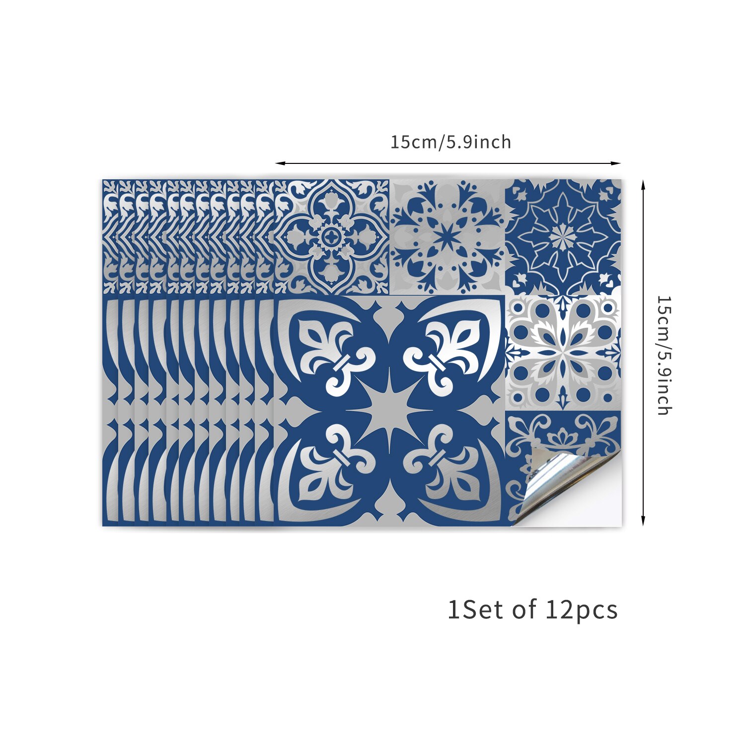 12Pcs Marokkaanse Metalen Wind Knipperende Tegel Stickers Mozaïek Keuken Badkamer Waterdichte Zelfklevende Muurstickers Home Decoratie: Blauw