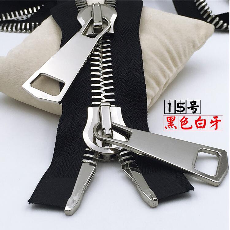 big zipper 15# metal double sliders zipper down jacket coat two way zipper 1piece 70cm 85cm 100cm black white pocket zip