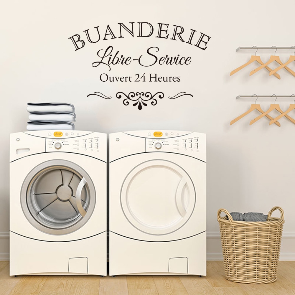 Buanderie Lessive Laundry Room Reminder Washing Quotes Signs Wall Sticker Decoration for Washing Utility Room Removable Decals