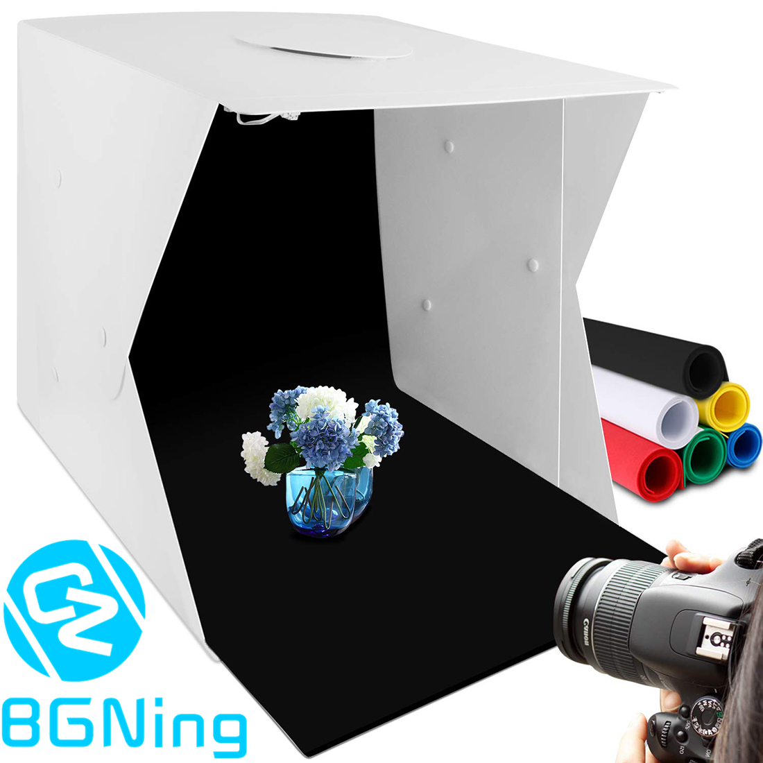 Bgning Mini Studio Camera Flash Diffuser Dubbele Led Licht Softbox Verstelbare Verlichting Reflector Met 6 Kleuren Backgroud Plaat