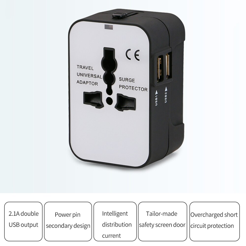 Universal Travel Adapter Double USB 2.1A Portable Global Conversion Plug Adapter Charger For UK/EU/AU/ Plug Sockets Converter
