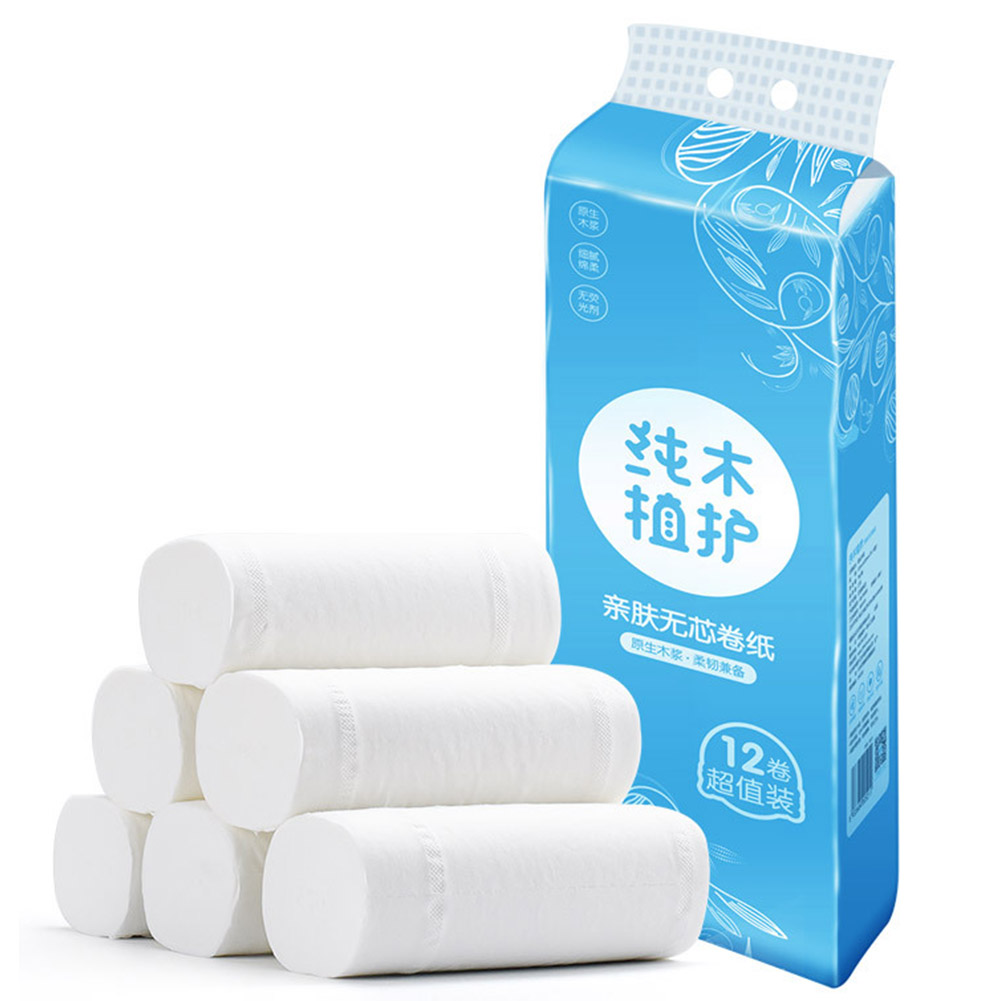 12 Rolls 4-Layer Thicken Toilet Paper Soft Primary Wood Pulp Pumping Paper Napkin Paper Household Toilet Papers