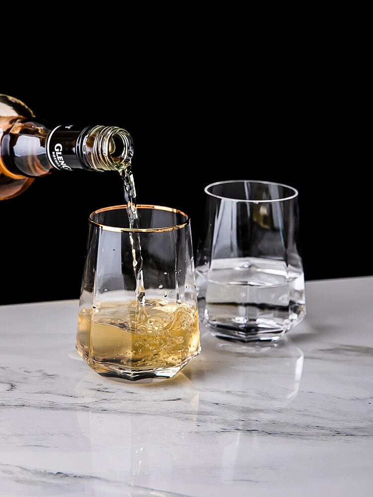 Diamond Glass Mugs Whisky Glass Geometric Octagonal Wine Glass Drinking Glasses Coffee Mugs Juice Cup Beer Glass