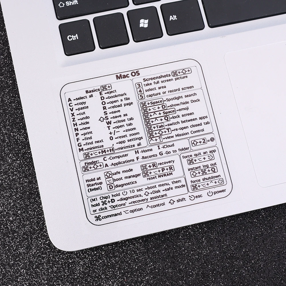 Pegatinas transparentes para teclado de ordenador portátil, pegatinas de atajos para Windows, pegatina de vinilo para MacBook Air/Pro 13, calcomanía de atajos de referencia de 16 pulgadas