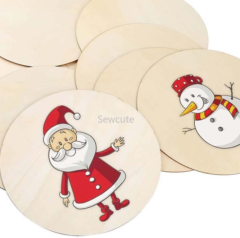 Diameter 1-10cm naturlige ufærdige runde træskiver cirkler skiver til gør-det-selv-håndværk børn julemaleri legetøj ornament indretning