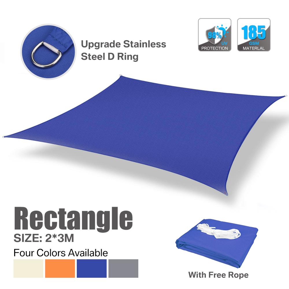 Toldo cuadrado de poliéster para sombra de sol 3x2M, impermeable, vela para sombra, dosel rectangular para jardín, terraza, natación, Camping, senderismo, patio, toldo de vela: Blue 3x2M