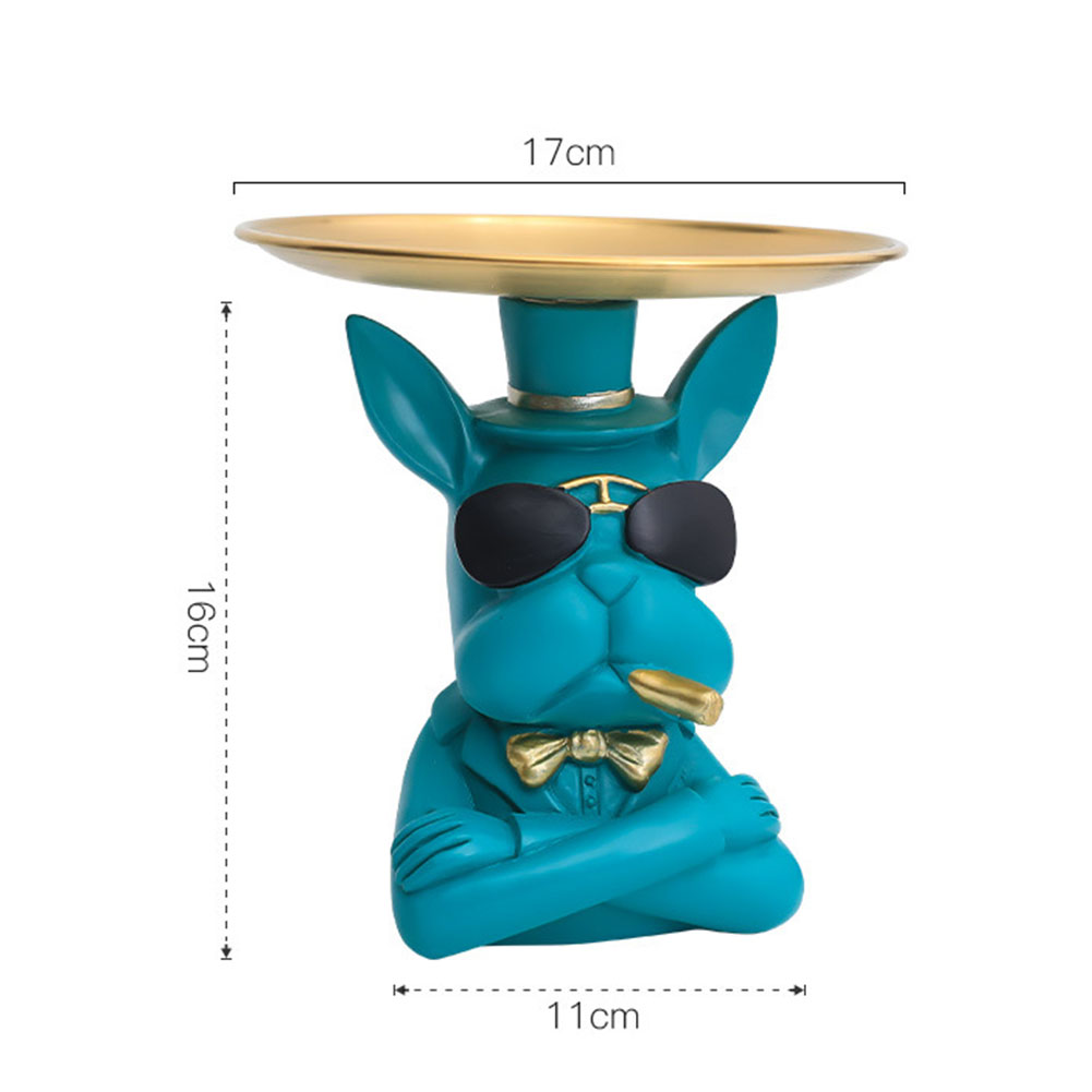 Nordic buldog francuski rzeźba figurka psa statua biżuteria przechowywania tabeli dekoracji prezent pas płyta okulary taca Home Art statua: Green C