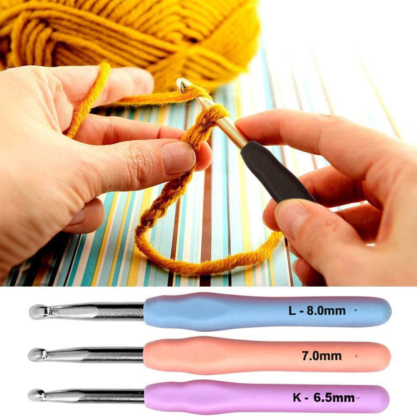 Haaknaald Set Aluminium Ergonomische Haak Naalden Met Kleurrijke Zachte Rubberen Grip Cushioned Handles Naalden Rubber Hand2021 #35