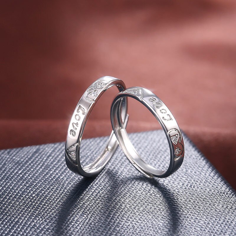 Charme hjerte bogstav par ringe til elskere bryllup forlovelsesringe justerbare ringe valentine