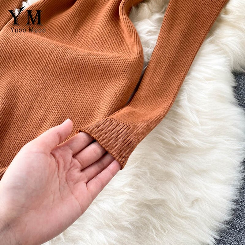 Yuoomuoo Herfst Winter Vrouwen Gebreide Jurk Europa Knoppen Lange Puff Mouwen Elegante Jurk Dames Bodycon Jurk