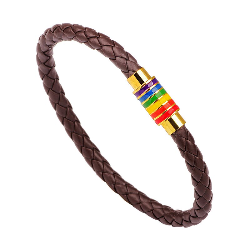 Pulsera de cuero con cabeza magnética de acero inoxidable para hombre, brazalete de cuerda multicapa, joyería gótica