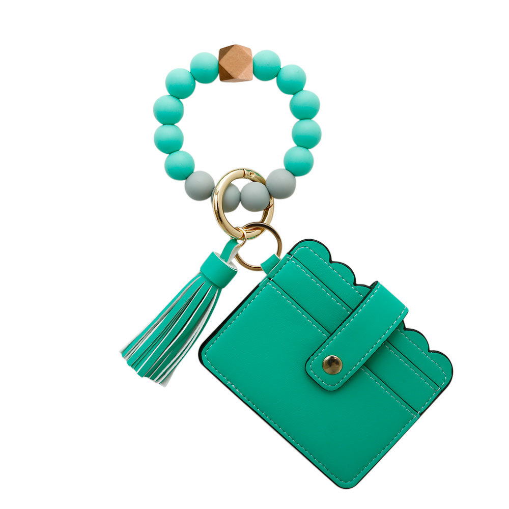 Purdored 1 Pc 13 Kleuren Mode Vrouwen Armbanden Kaarthouder Luipaard Vrouwelijke Visitekaartje Case Polsband Sleutelhanger Voor Mannen: deep green