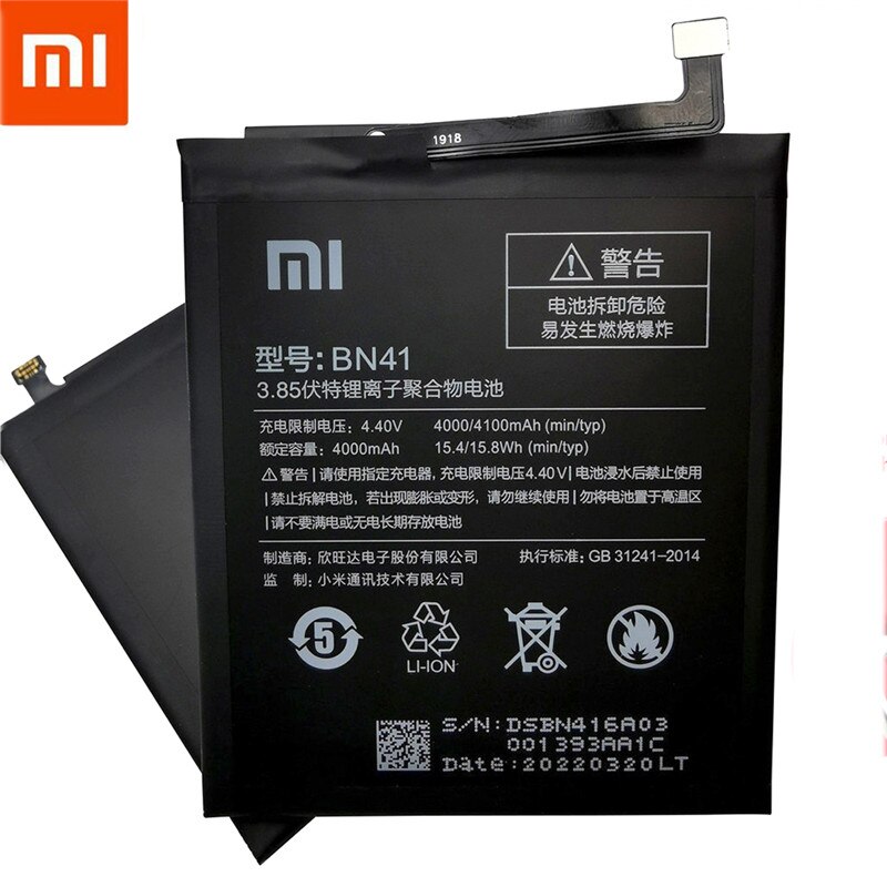 Original Xiaomi Redmi Note 4 Battery BN41 4100mAh for Hongmi Note 4 / Redmi Note 4X MTK Helio X20 BN41 Battery