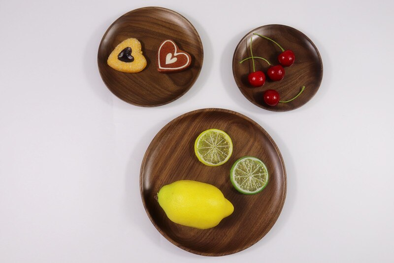 1 PC Schwarz Nussbaum Holz Platte Westlichen Runde Holz Pizza Snacks Nachtisch Holz Tablett Beliebte Holz Umweltfreundliche Gerichte MF 021