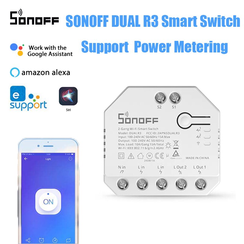 SONOFF DUAL R3 2 Gang Dual Relay Module DIY MINI Smart Switch Power Metering Control via eWeLink Alexa Google Smart Home