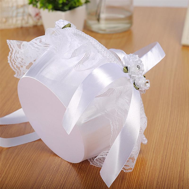 Cesta de encaje con flores románticas para decoración, canasta de almacenamiento bonita, soporte para ceremonia, boda, matrimonio, procsiones, 1 ud.