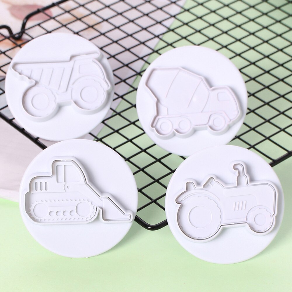 4Pcs/Set Fondant Vehicles Theme Trucks Cookie Cutter Tractor Cookie Plunger DIY Biscuit Molds Cake Mould Kitchen Baking Tools