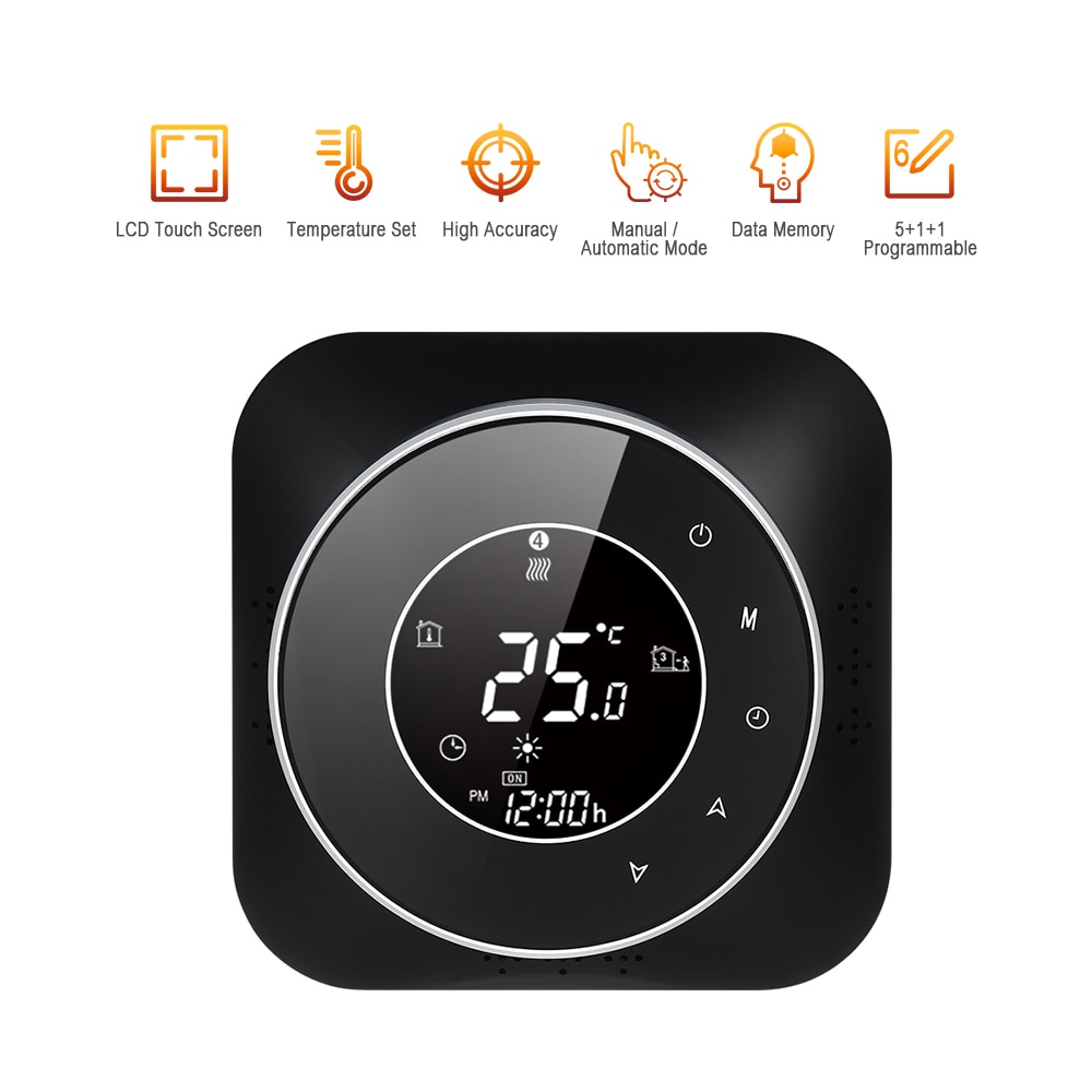 95-240V Wi-Fi Thermostat Programmable Smart Thermostat 5+1+1 Six Periods Voice APP Control LCD Water Heating Thermoregulator: Black NO WIFI