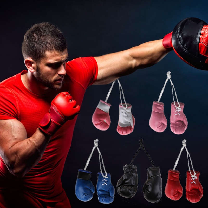 Mini gants boxe en cuir, gants boxe miniatures, bleu rose