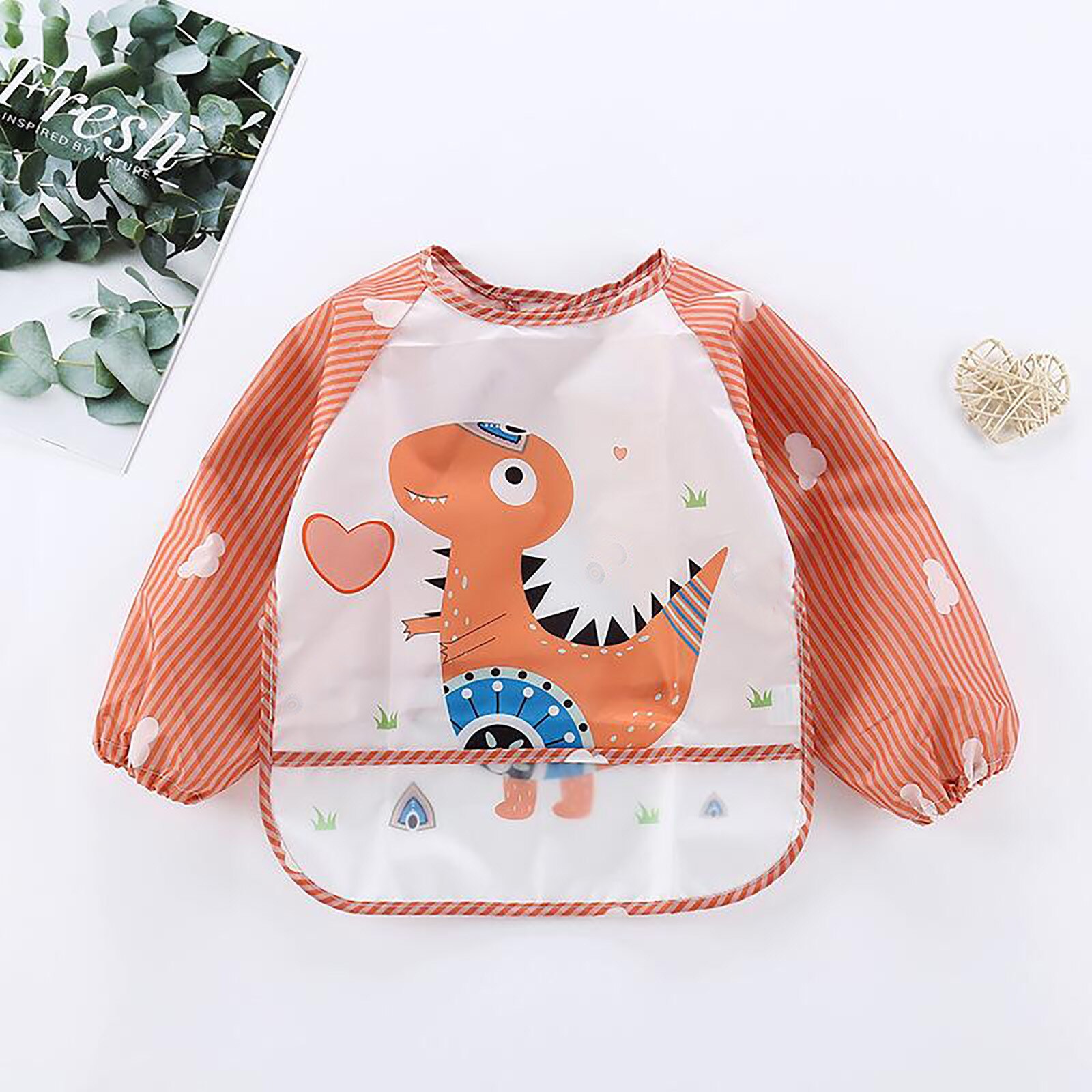 3Pc Baby Waterdichte Lange Mouwen Gestreepte Anti-Dragen Cartoon Bib Omgekeerde Gown Stijl Baby Dirt-slip Leuke Bib #48