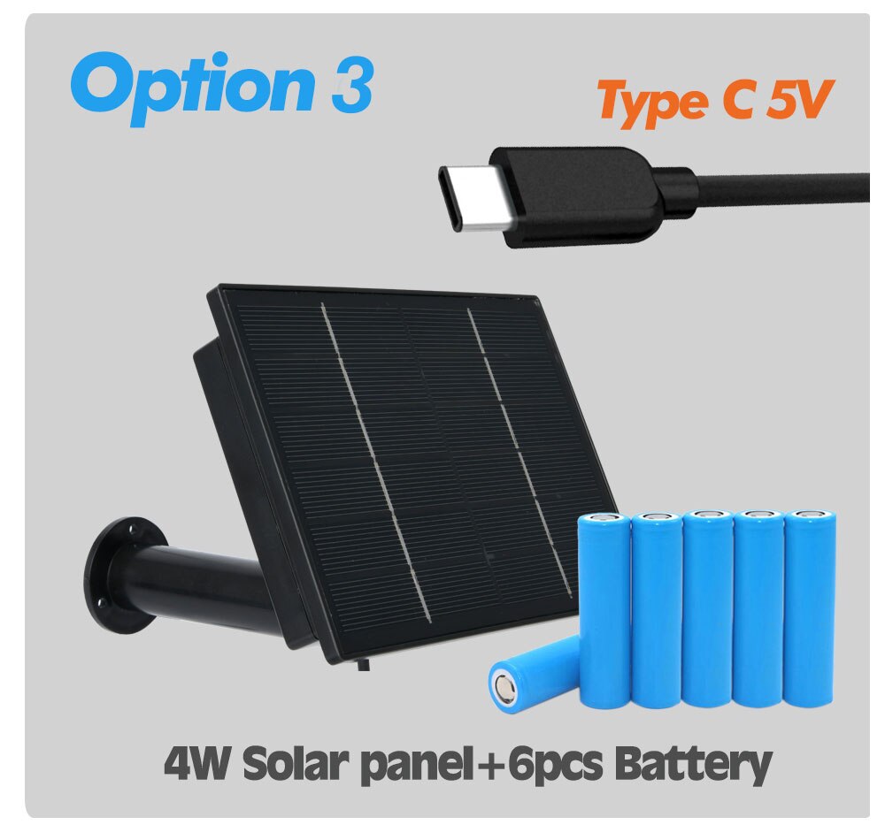 4W Waterproof Solar Panel Built-in 18650 Battery Outdoor 2m Cable Charged USB And Tpye C 5V DC12V Powered: With Battery Tpye C