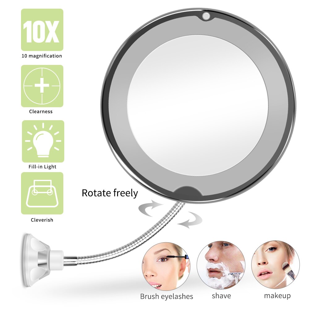 LED Mirror 10X Magnifying Mirror Makeup Mirrors With LED Light Vanity Miroir Grossissant 360 Mirrors Cosmetic Mirror: 10X