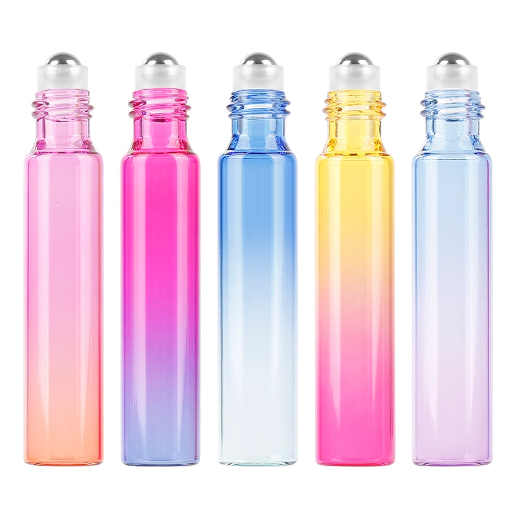 1 Pcs/5 Pcs 10 Ml Gradiëntkleur Dik Glas Roll Op Essentiële Olie Lege Parfum Fles Roller Bal fles Duurzaam Voor Reizen