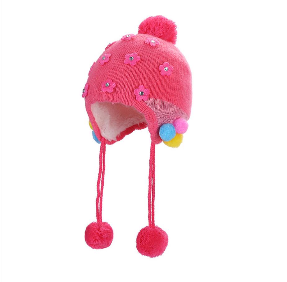 Rhinestone Small Flower Baby Girls Cashmere Beanie Hat Outdoor Autumn Winter Knitting Warm Cap Kids Beanie