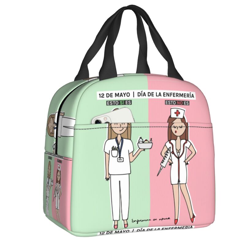 Enfermera En Apuros Doctor Nurse Lunch Bag Women Portable Cooler Thermal Insulated Lunch Box Picnic Storage Food Bento Box: Yellow
