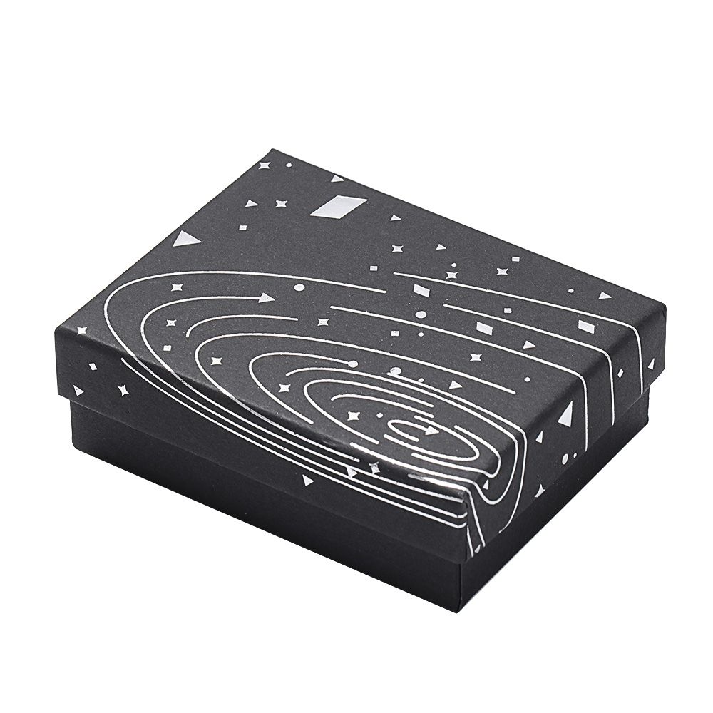 Smykkeskrin stjerne sølv smykkeskrin til smykker øredobber ringe halskjede armbånd svart bag kartong med blått gullbånd: 7 x 9 x 3