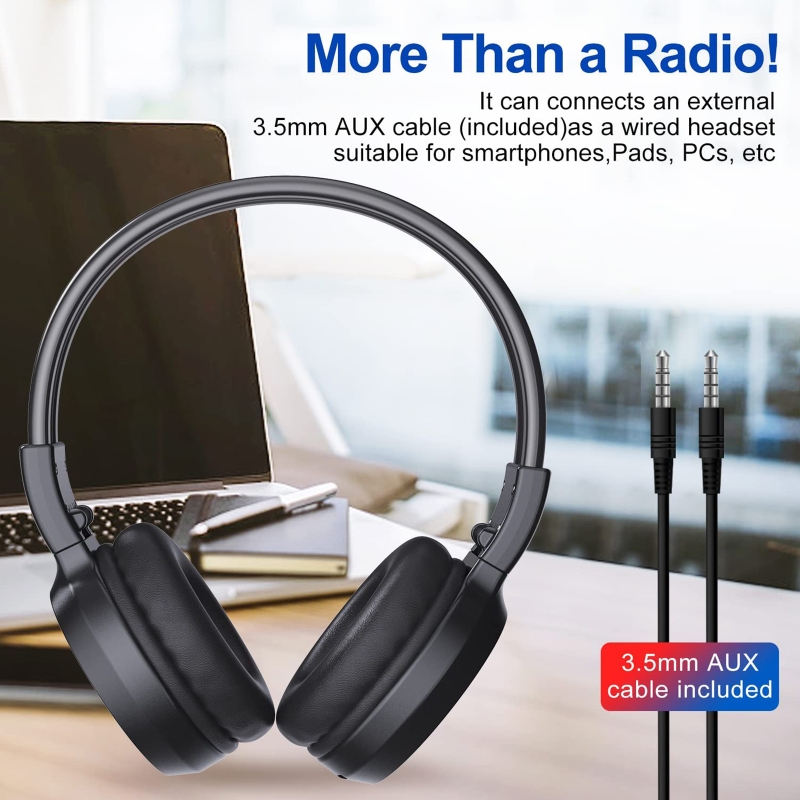 Bärbar personlig fm-radio, uppladdningsbara hörlurar, öronkåpor, vikbar lcd-skärm, fm-radio, headset, skalbar