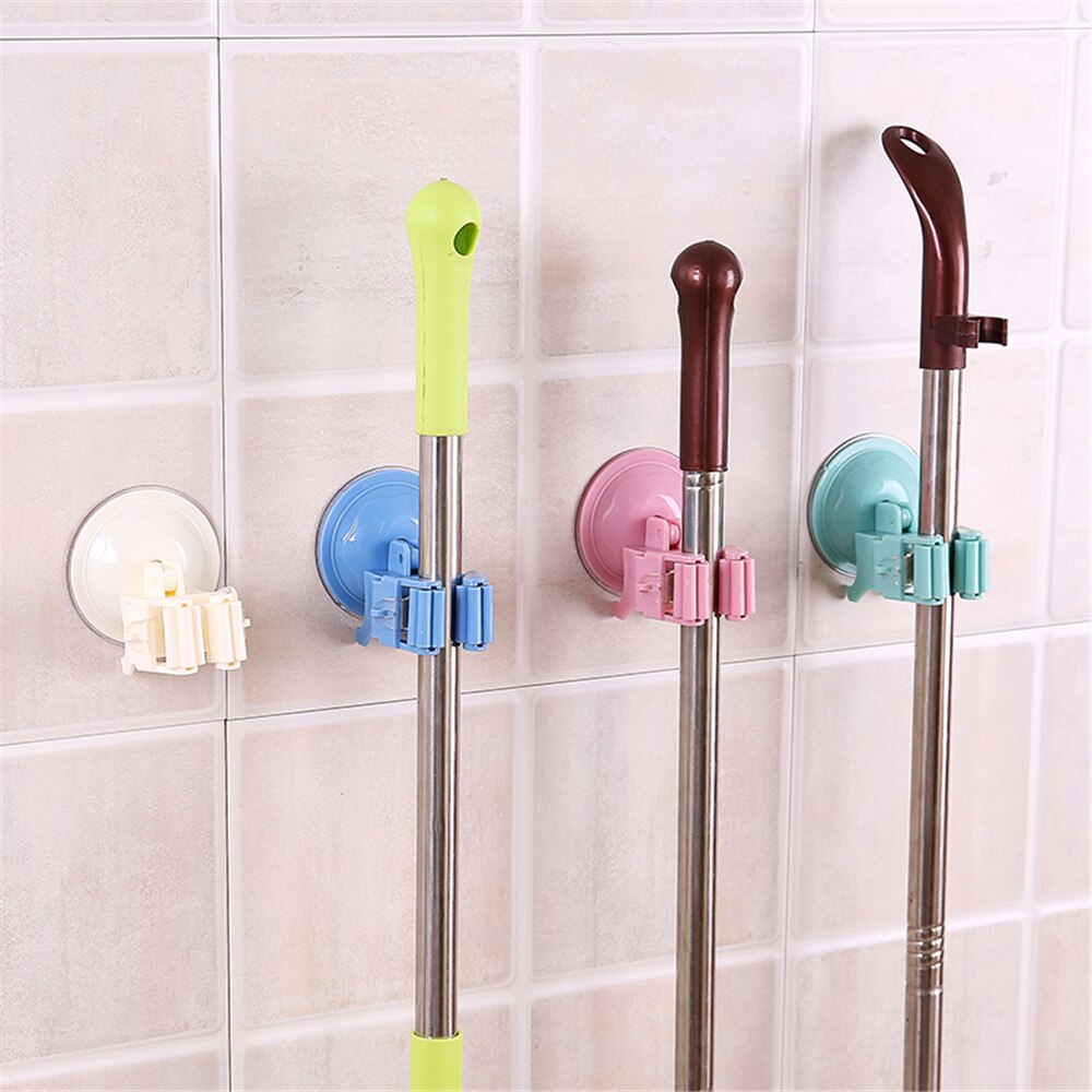 Porte-balai en plastique sans poinçon | 3 pièces, serpillière, crochet collant, porte-balai, porte-cartes, pince à serviettes, pour la maison, la cuisine