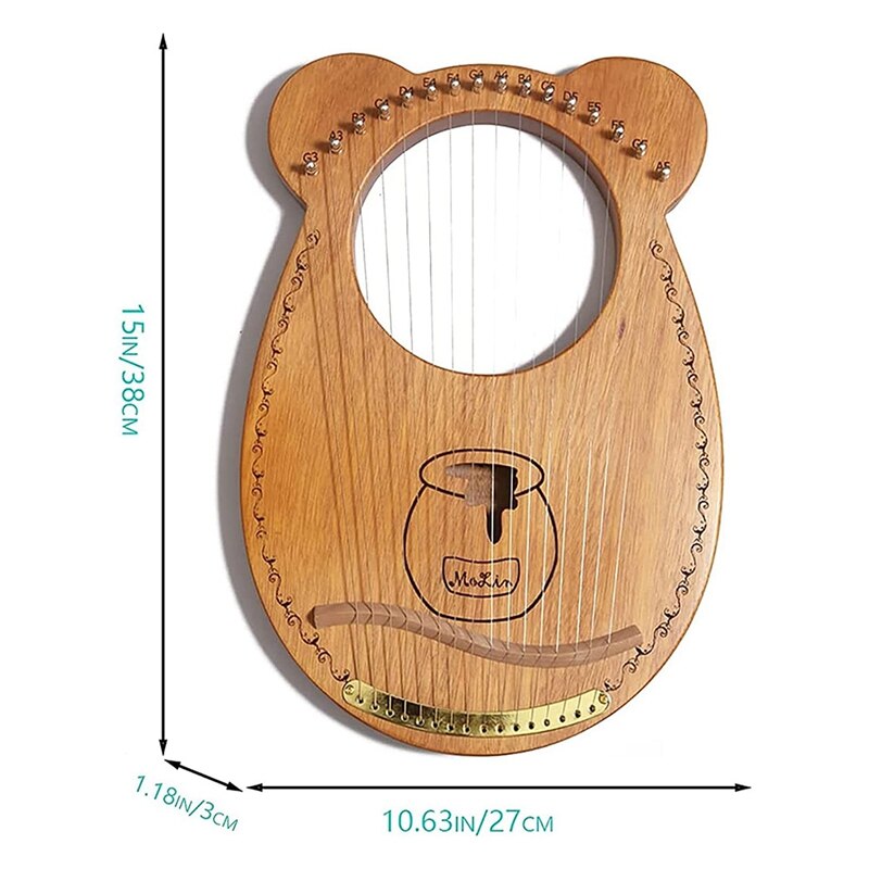 16 mahagoni-leierharfe, leyaqin, mit stimmschlüssel, mini-trageharfe, für musikliebhaber, anfänger, kinder, erwachsene usw.