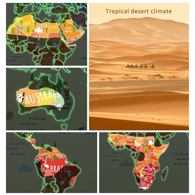 Luminous World Maps for Wall Removable Adhesive Wall Stickers for Kids Nursery Bedroom Living Room Wall Arts Decor _WK