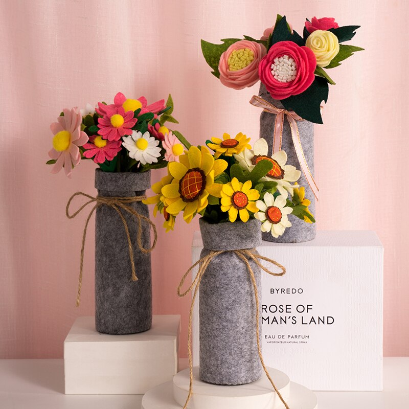 9 Styles Simulation Bouquets Felt DIY Package Free Cut Felt Cloth Handmade Wedding Flower Bridal Bouquets Decoration Home Decor