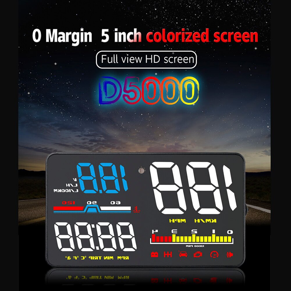 HUD Display D5000 Car Head Up Display Windshield Screen Projector OBD2 Diagnostic Tool Digital Security Alarm Speedometer