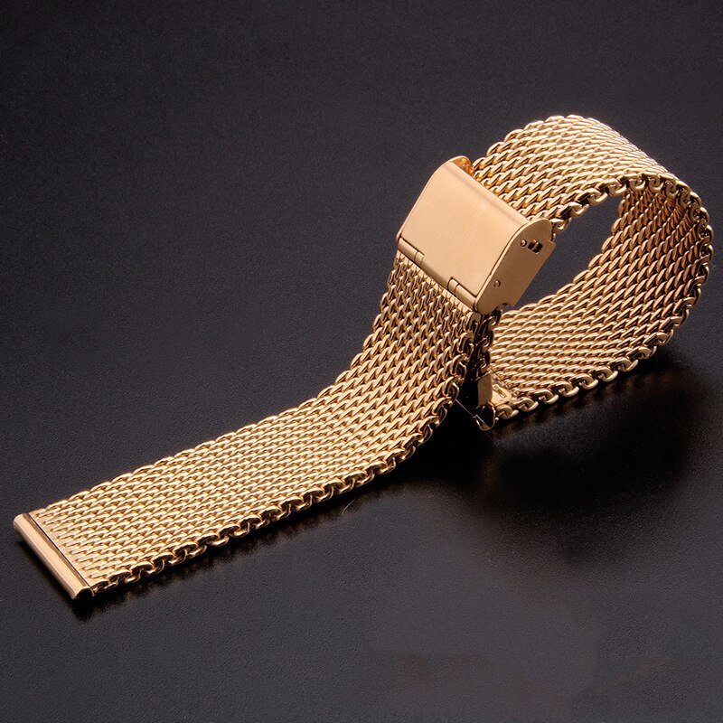 Fine Mesh Watch Band Stainless Steel Milanese Strap Mesh Wristband 1.0 Wire Buckle Strap Watch Accessories 18mm 20mm 22mm 24mm: Gold / 24mm