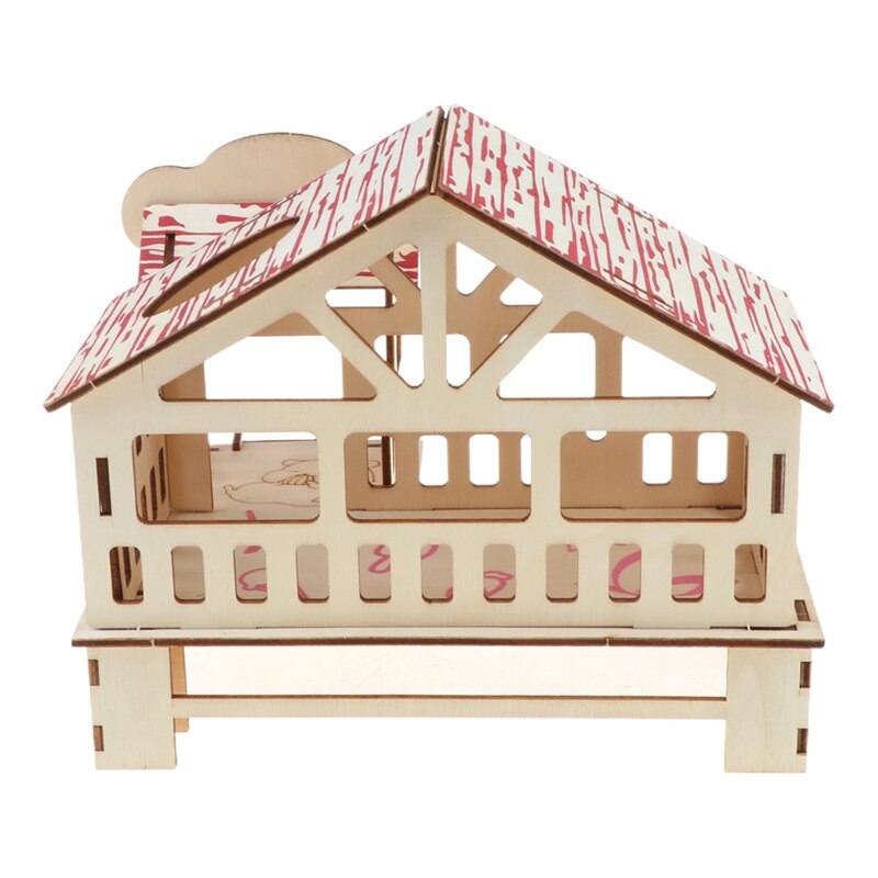 Hamster Hideout Wooden Hut Small Animals Double Layer Villa Rat Room House Cage Exercise Toy with Ladder Board