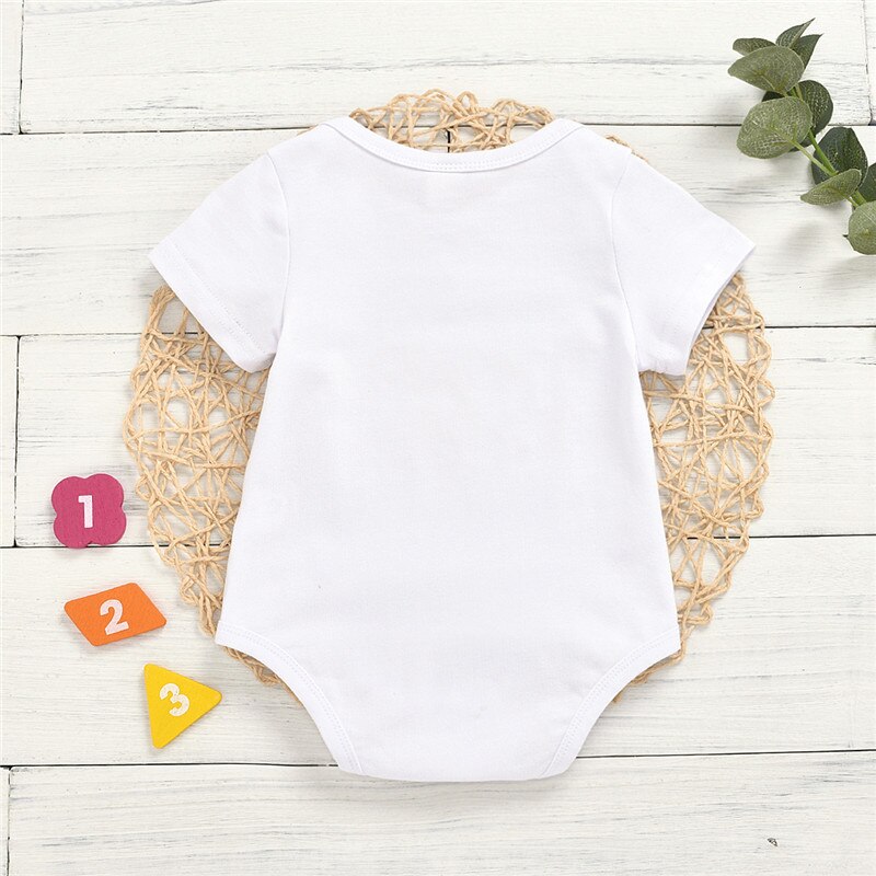 Geboren Baby Geribbelde Brief Print Romper, Peuter Jongen Meisje O-hals Korte Mouw Half Verjaardag Print Top