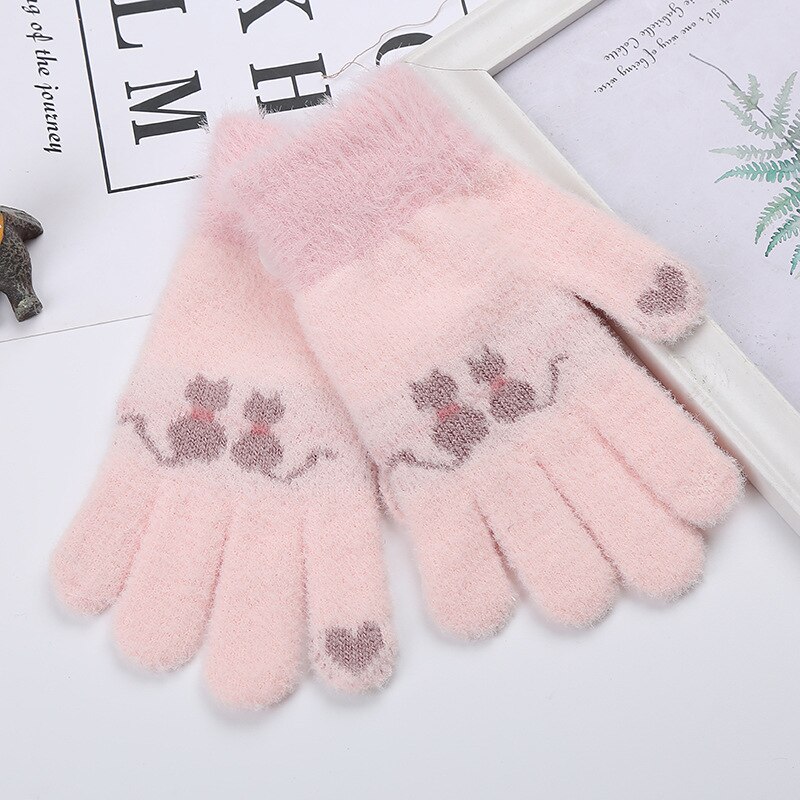 Wecute Child Gloves Junior High School Students Warm Gloves Outdoor Cycling Kawai Cat Plush Thickening for Boys Girls Best
