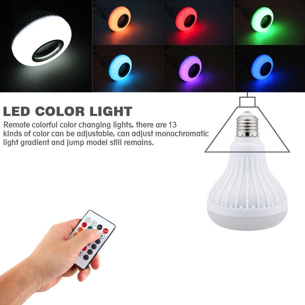 E27 RGB Bluetooth Speaker LED Bulb Light 12W Music Playing Dimmable Wireless Led Lamp with 24 Keys Remote Control