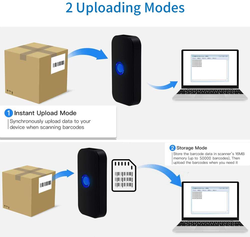 2D przenośny mini Bluetooth bezprzewodowy czytnik kodów kreskowych USB 3 w1 bezprzewodowe i przewodowe połączenia USB