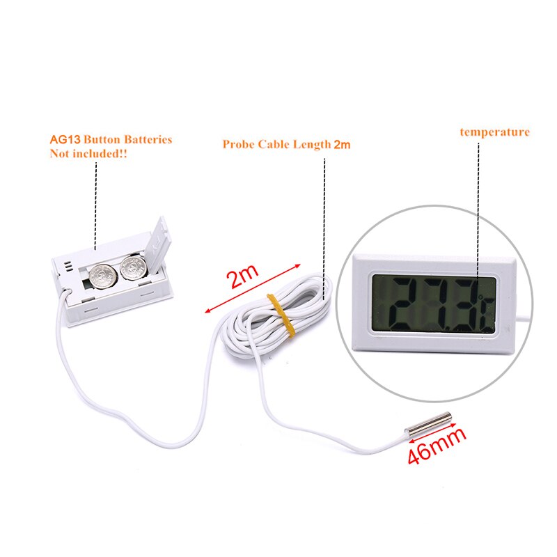 Digital LCD Thermometer Hygrometer Temperature Humidity Gauge With Probe For Vehicle Reptile Terrarium Fish Tank Refrigerator