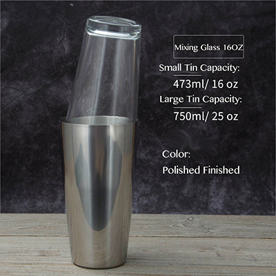 5 forskellige farver boston shaker bar shaker i rustfrit stål & 16 oz.  med/uden recept blandeglas kit: Poleret finish