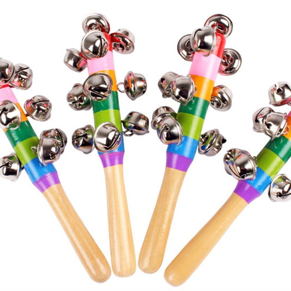 Hand Held Bell Stick with 10 Metal Jingles Ball Rainbow Percussion Musical Toy