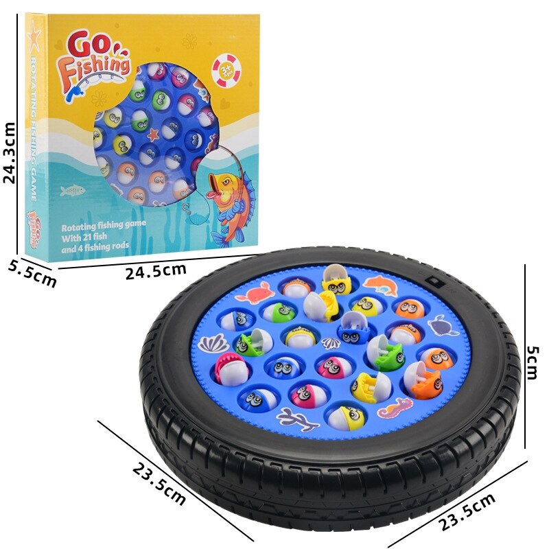 Tabletop Fishing Game Board Game Electric Rotating Music Fishing Toy Set Children