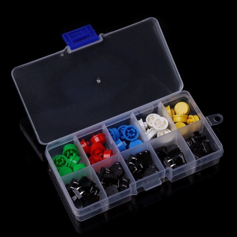 25 stuks 12x12x7.3mm Momentary Tactile Push Button Touch Micro Switch 4P PCB w/ cap